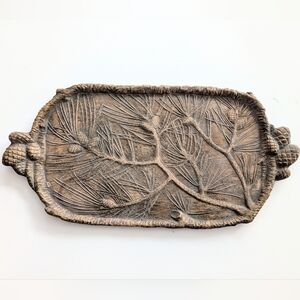 Handcast Resin Pine Bough Decorative Tray 15" x 7.5" USA Pine Cone Handle